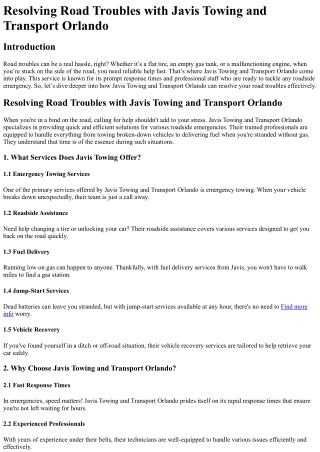 Resolving Road Troubles with Javis Towing and Transport Orlando