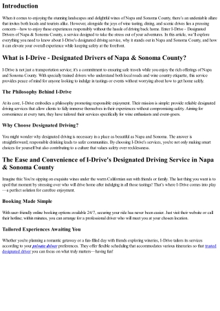 The Ease and Convenience of I-Drive's Designated Driving Service in Napa & Sonom