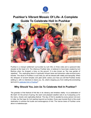 Pushkar’s Vibrant Mosaic Of Life- A Complete Guide To Celebrate Holi In Pushkar