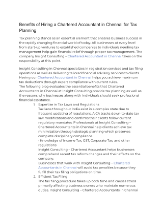Benefits of Hiring a Chartered Accountant in Chennai for Tax Planning