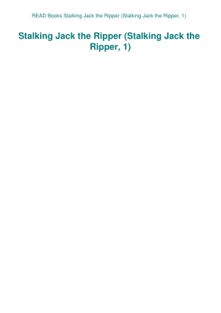 READ Books Stalking Jack the Ripper (Stalking Jack the Ripper  1)