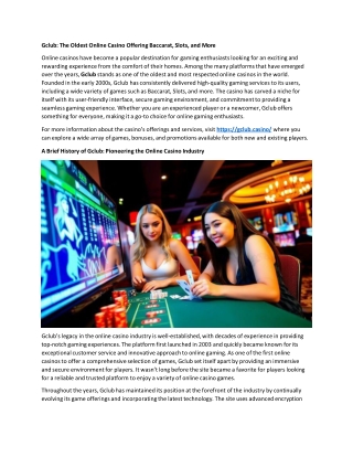 Gclub: A Trusted Name in Online Gaming with Baccarat, Slots, and More
