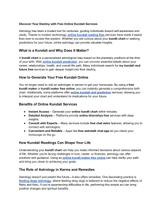 Discover Your Destiny with Free Online Kundali Services