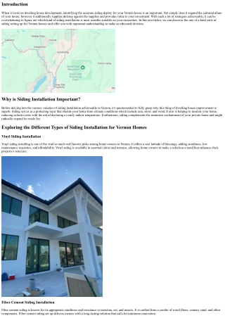 Exploring the Different Types of Siding Installation for Vernon Homes