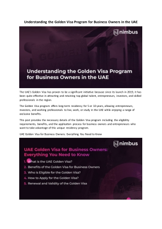 Understanding the Golden Visa Program for Business Owners in the UAE