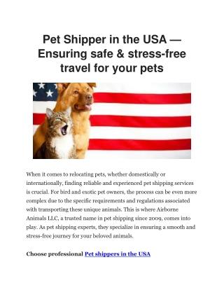 Pet Shippers in the USA  Airborne Animals