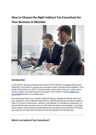 How to Choose the Right Indirect Tax Consultant for Your Business in Mumbai