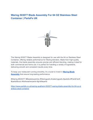 Waring 503077 Blade Assembly For 64 OZ Stainless Steel Container _ PartsFe UK