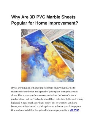 Why Are 3D PVC Marble Sheets Popular for Home Improvement