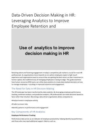Data-Driven Decision Making in HR: Leveraging Analytics to Improve Employee Rete