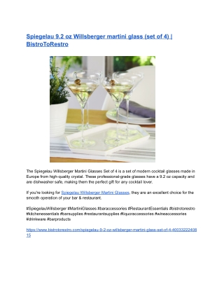 Spiegelau 9.2 oz Willsberger martini glass (set of 4) _ BistroToRestro