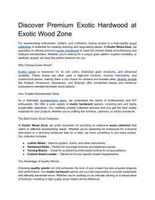 Discover Premium Exotic Hardwood at Exotic Wood Zone