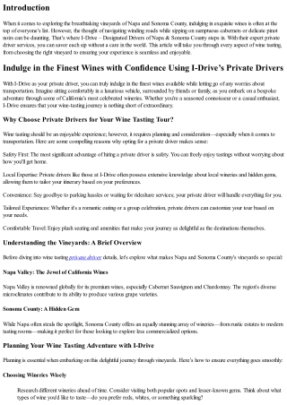 Indulge in the Finest Wines with Confidence Using I-Drive’s Private Drivers