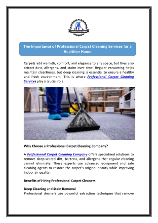 Trusted Professional Carpet Cleaning Company for Deep Cleaning