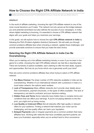 How to Choose the Right CPA Affiliate Network in India