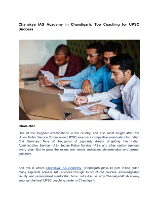 Chanakya IAS Academy in Chandigarh: Top Coaching for UPSC Success