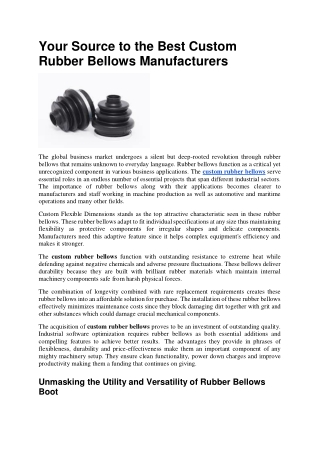 Your Source to the Best Custom Rubber Bellows Manufacturers