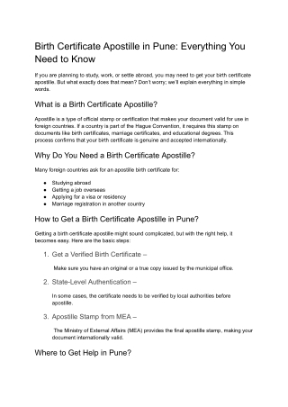 Exclusive Birth Certificate Apostille Services in Pune