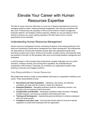 Elevate Your Career with Human Resources Expertise