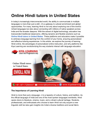 Online Hindi tutors in United States