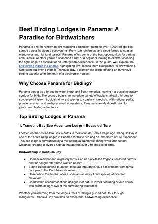 Best Birding Lodges in Panama: A Paradise for Birdwatchers