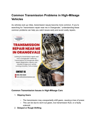 Common Transmission Problems in High-Mileage Vehicles