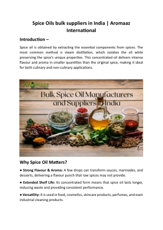 Spice Oils bulk suppliers in India | Aromaaz International