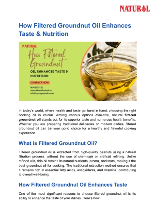 How Filtered Groundnut Oil Enhances Taste & Nutrition