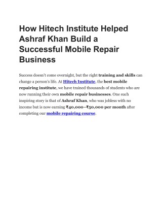 How Hitech Institute Helped Ashraf Khan Build a Successful Mobile Repair Business