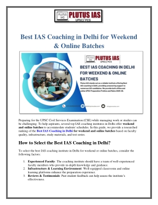 Best IAS Coaching in Delhi for Weekend & Online Batches
