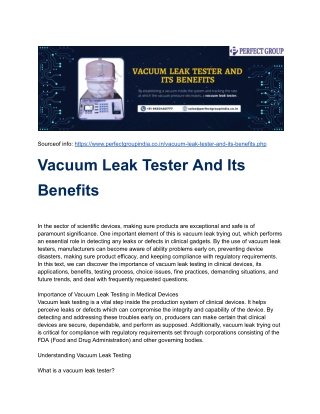 Vacuum Leak Tester And Its Benefits