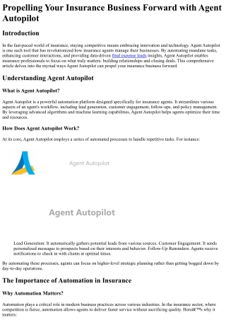 Propelling Your Insurance Business Forward with Agent Autopilot