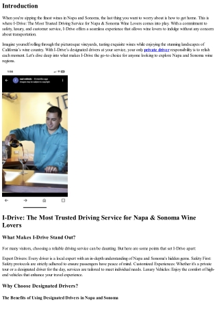 I-Drive: The Most Trusted Driving Service for Napa & Sonoma Wine Lovers