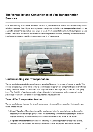 The Versatility and Convenience of Van Transportation Services
