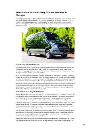 The Ultimate Guide to Daily Shuttle Services in Chicago