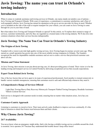Javis Towing The name you can trust in Orlando’s towing industry