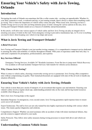 Ensuring Your Vehicle_s Safety with Javis Towing, Orlando