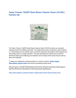 Taylor Freezer 10425P Stera-Sheen Cleaner Green (Cs100) _ PartsFe UK