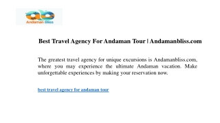 Best Travel Agency For Andaman Tour Andamanbliss.com