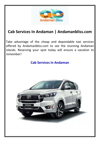 Cab Services In Andaman Andamanbliss.com