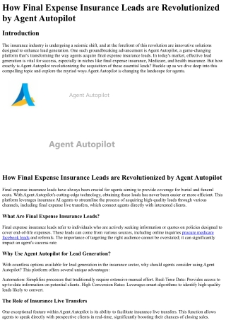 How Final Expense Insurance Leads are Revolutionized by Agent Autopilot