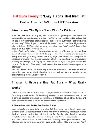 Fat Burn Frenzy_ 3 ‘Lazy’ Habits That Melt Fat Faster Than a 10-Minute HIIT Session