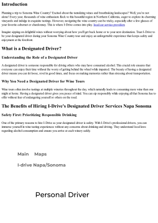 Trust I-Drive to be Your Designated Driver During Your Sonoma Wine Country Tour