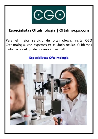Especialistas Oftalmologia Oftalmocgo.com