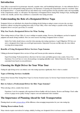 The Importance of Designated Drivers during Wine Tasting in Napa