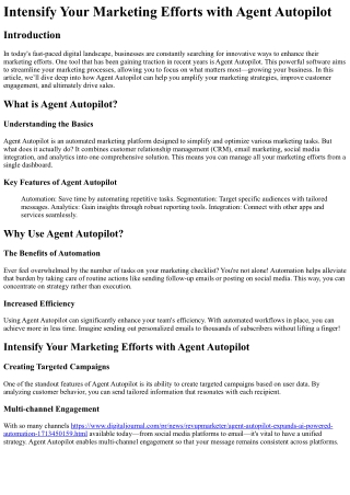 Intensify Your Marketing Efforts with Agent Autopilot