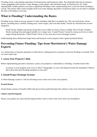 Preventing Future Flooding: Tips from Morristown's Water Damage Experts
