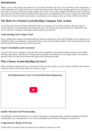 The Role of a Trusted Local Roofing Company Like Avalon