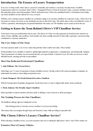 Getting to Know the Team Behind I-Drive’s VIP Chauffeur Service