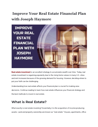 Real Estate Financial Mastery with Joseph Haymore